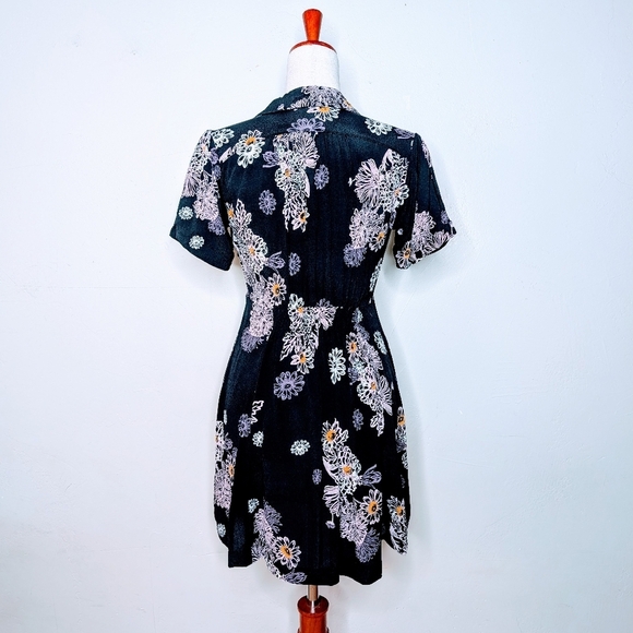 Free People‎ Hawaii Black Floral Mini Dress Size XS - Picture 10 of 12